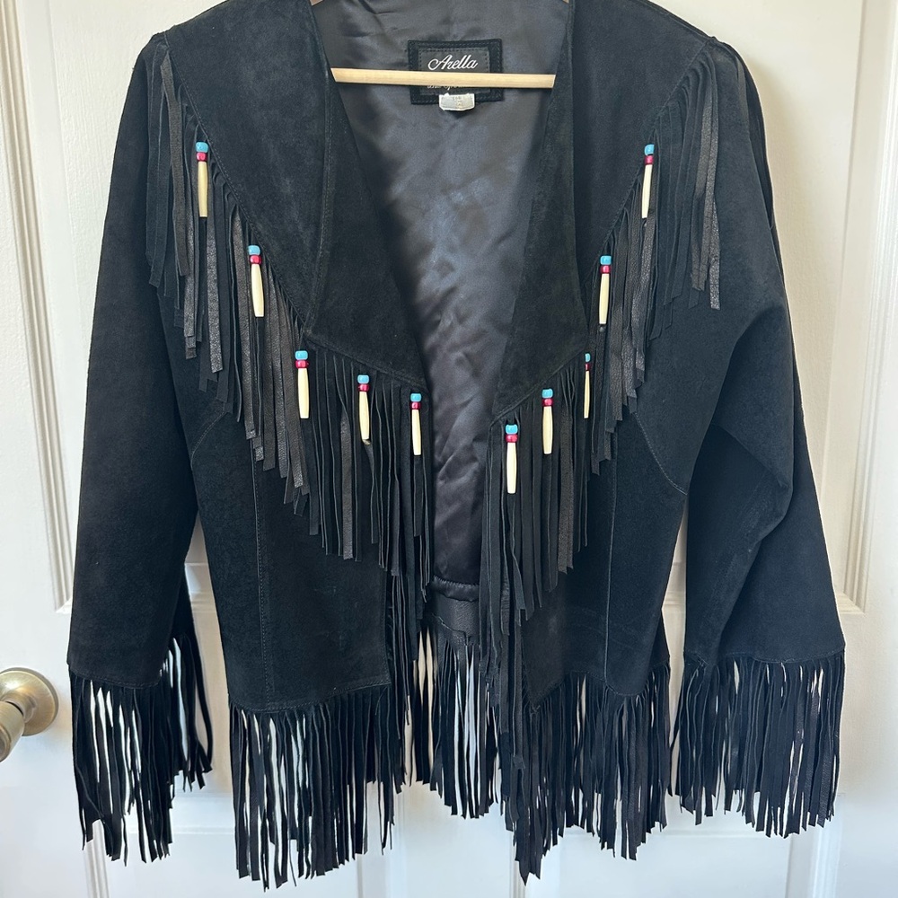Vintage Black Suede Fringe Jacket
